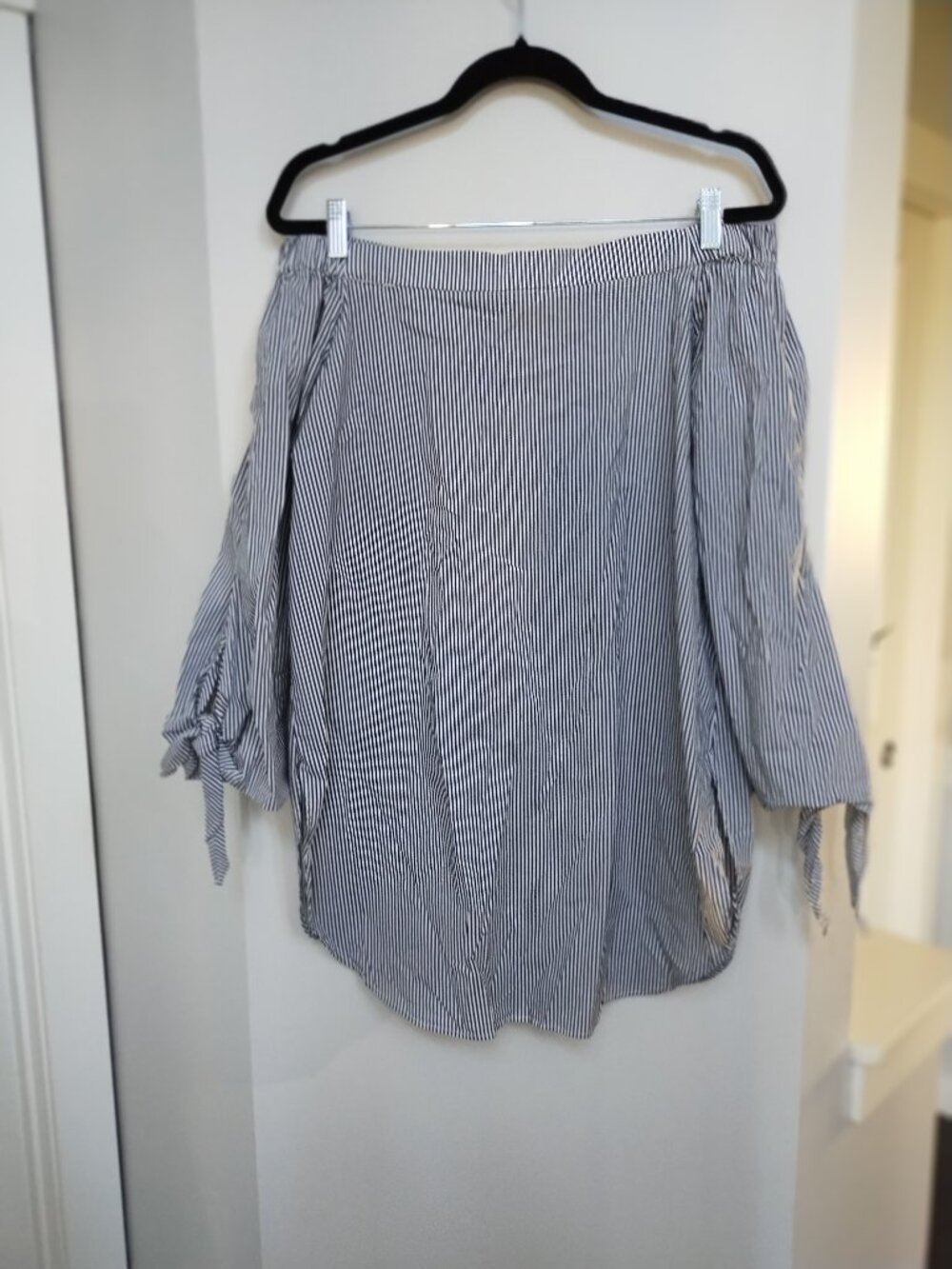Philosophy striped off the shoulder mini dress